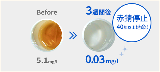 病院空調冷温水配管｜水中の赤錆解消