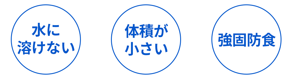 水に溶けない　体積が小さい　強固防食