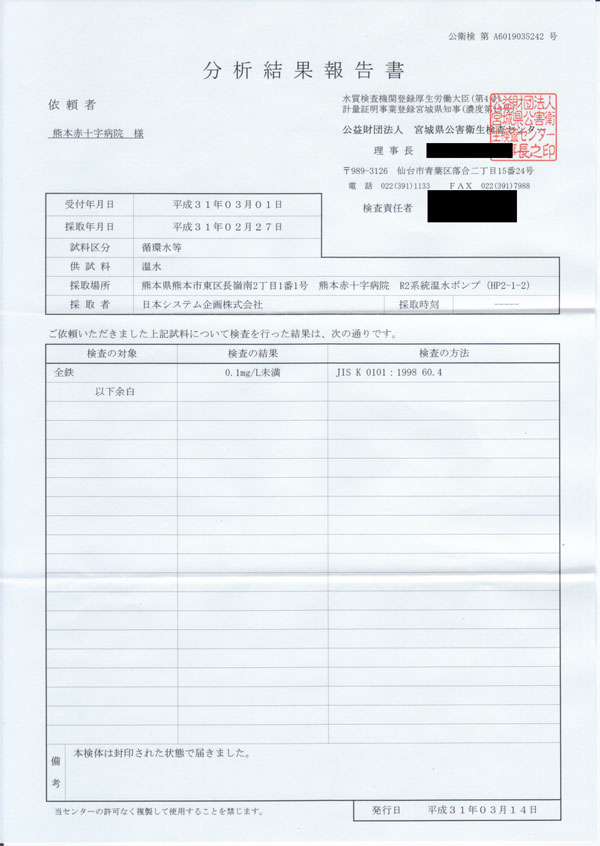 外部検査機関による検証結果報告書