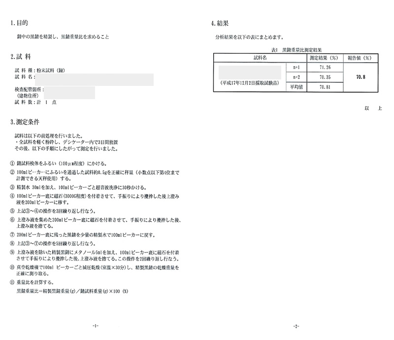 分析証明書